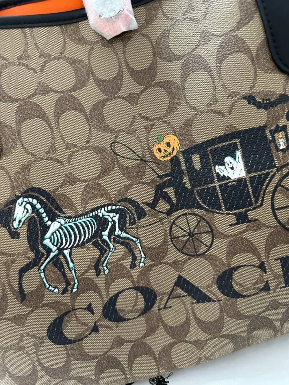 Coach City Tote Halloween Skeleton Horse Carriage Signature Canvas Bag